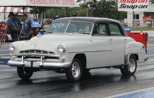 1952 Dodge car at drag strip with race tires